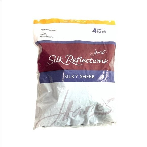 Hanes Silk Reflections Black 4 Pair Silky Sheer Reinforced Toe Stockings - Picture 6 of 6